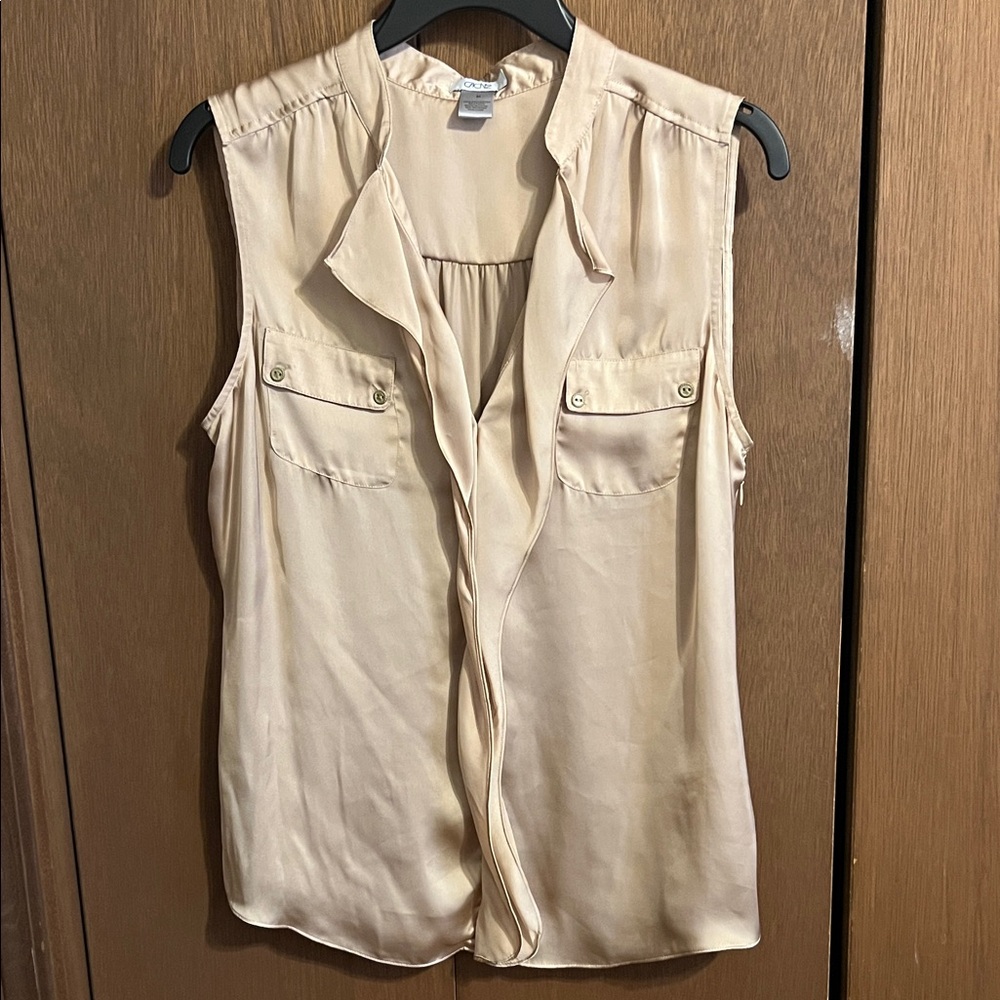 Cache Sleeveless Beige Blouse